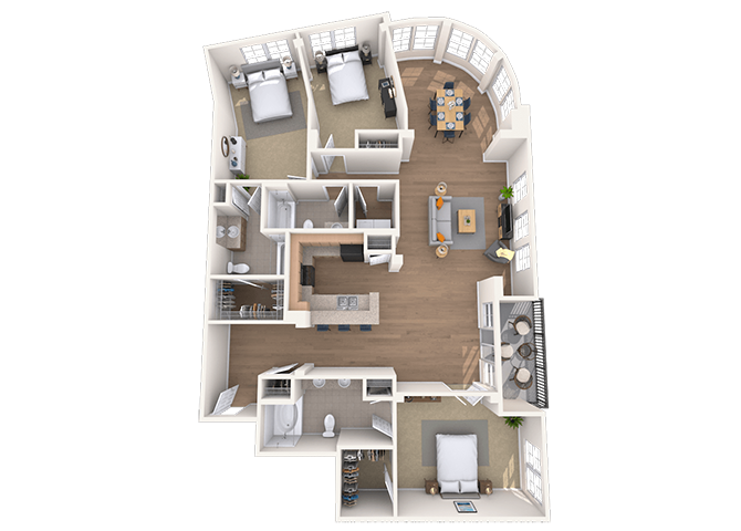 Floor plan for 3 beds, 2 baths, 1961 sqft