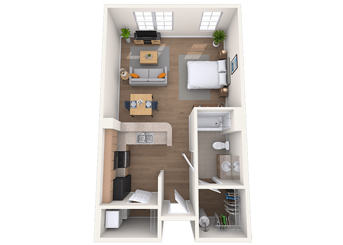 Floor plan for studio, 1 bath, 650 sqft