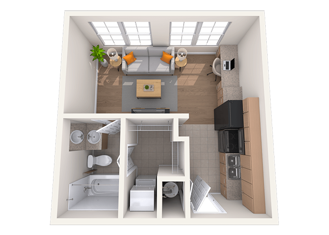 Floor plan for studio, 1 bath, 324 sqft