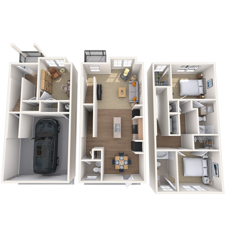 Floor plan for 2 beds, 2.5 baths, 1671 sqft