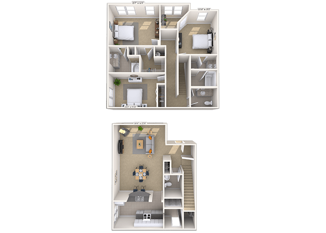 Floor plan for 3 beds, 3.5 baths, 1784 sqft