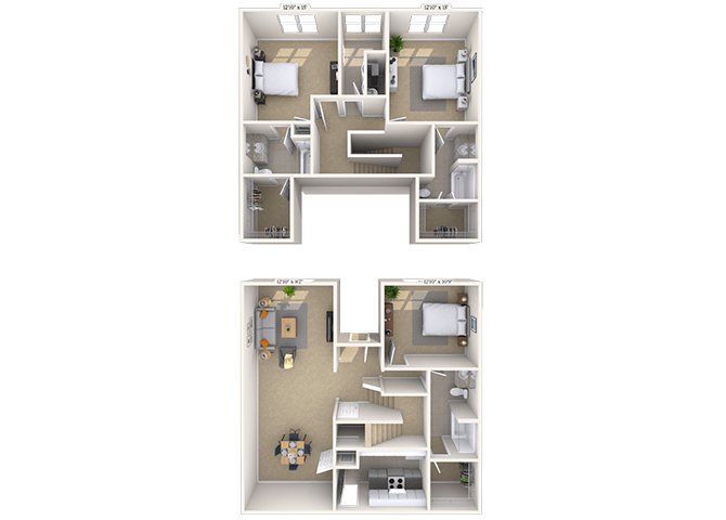 Floor plan for 3 beds, 3 baths, 1874 sqft