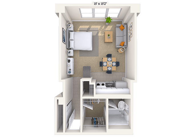 Floor plan for studio, 1 bath, 504 sqft