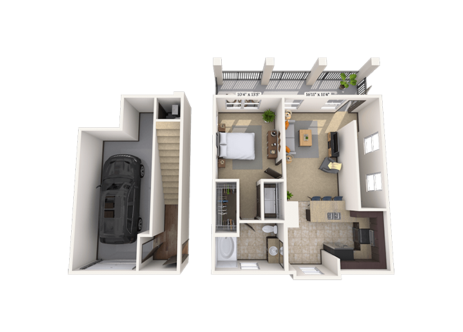 Floor plan for 1 bed, 1 bath, 781 sqft