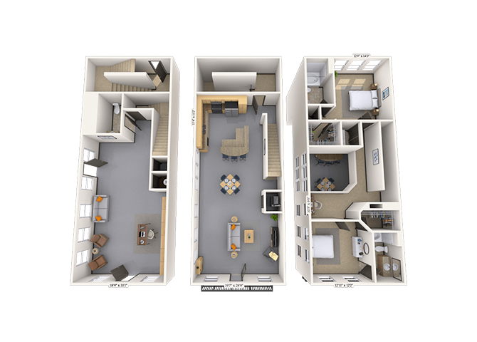 Floor plan for 2 beds, 2.5 baths, 2191 sqft