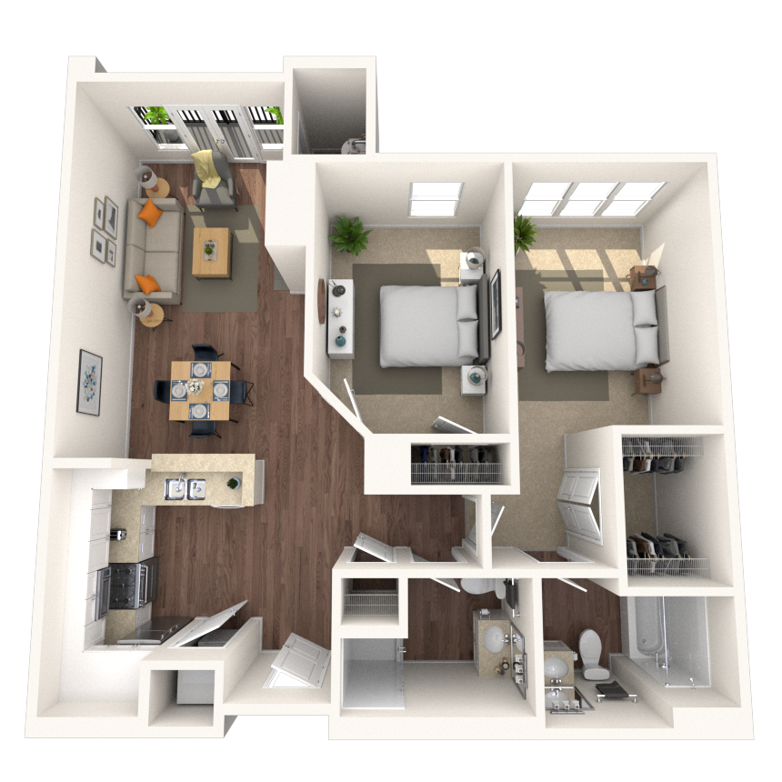 Floor plan for 1 bed, 1 bath, 901 sqft
