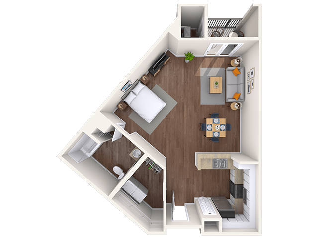 Floor plan for studio, 1 bath, 703 sqft