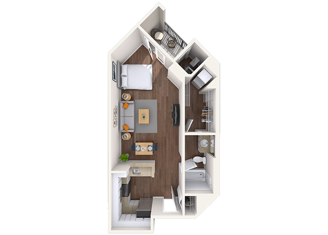 Floor plan for studio, 1 bath, 500 sqft