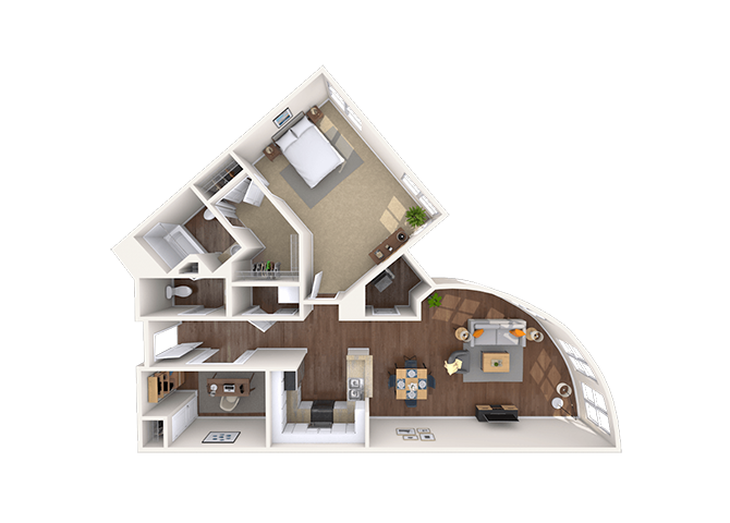 Floor plan for 1 bed, 1 bath, 1196 sqft
