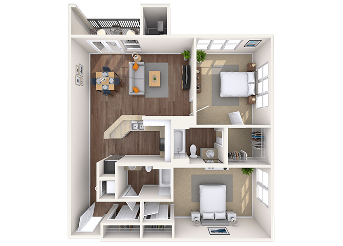 Floor plan for 2 beds, 2 baths, 1131 sqft