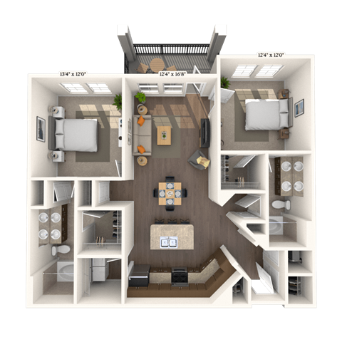 Floor plan for 2 beds, 2 baths, 1191 sqft