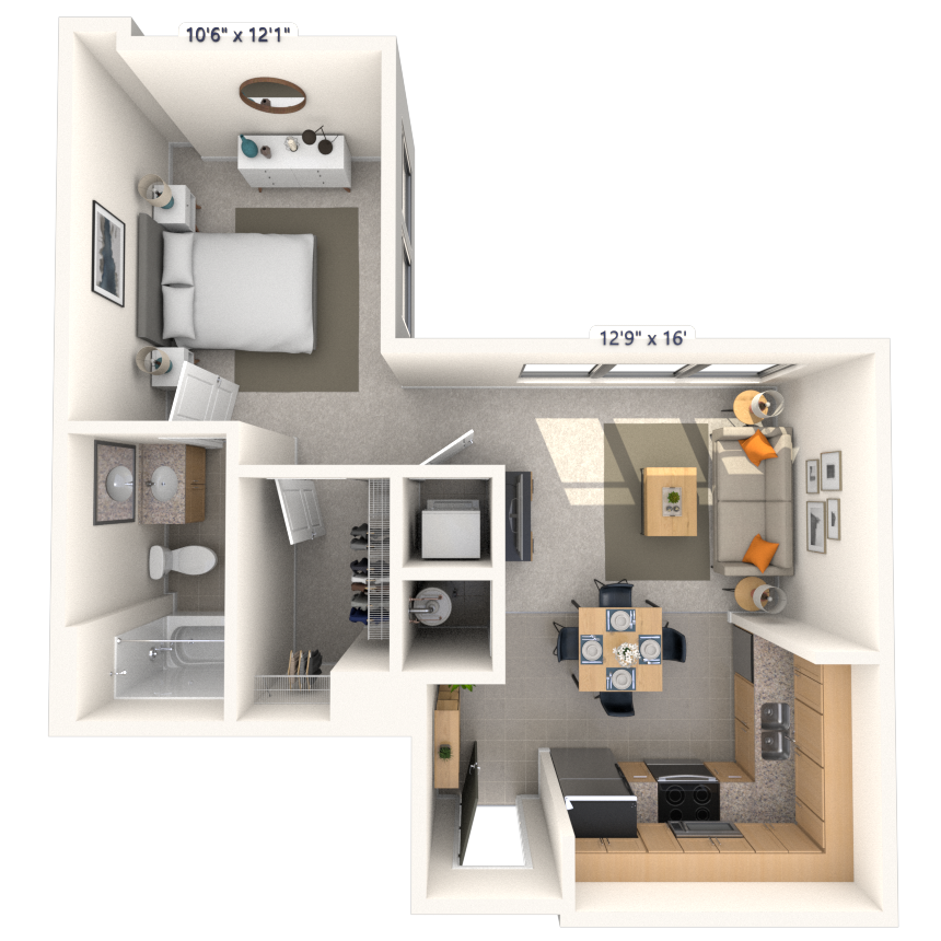 Floor plan for studio, 1 bath, 623 sqft