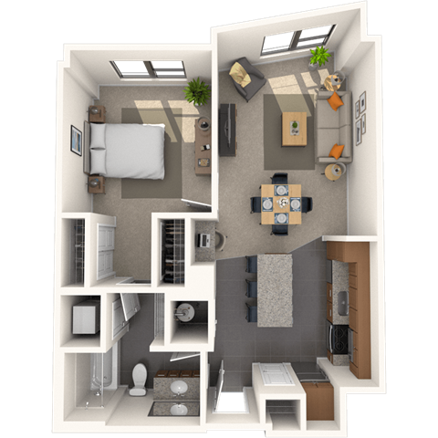 Floor plan for 1 bed, 1 bath, 752 sqft