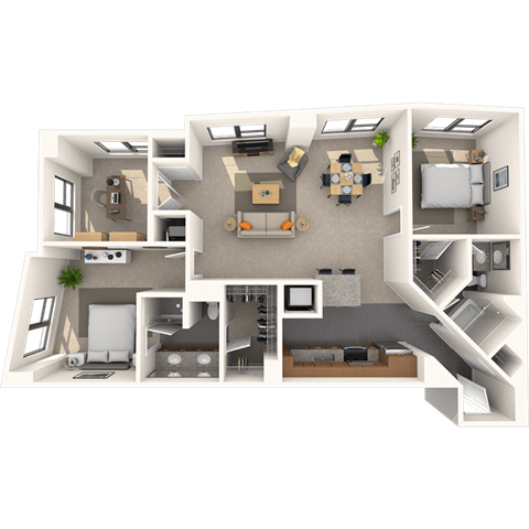 Floor plan for 2 beds, 2 baths, 1224 sqft