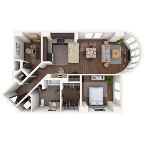 Floor plan for 1 bed, 1 bath, 772 sqft
