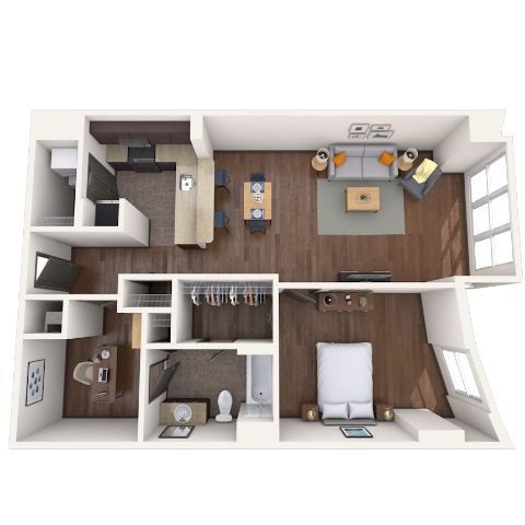 Floor plan for 1 bed, 1 bath, 900 sqft