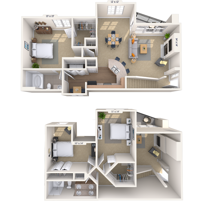 Floor plan for 3 beds, 2 baths, 1572 sqft