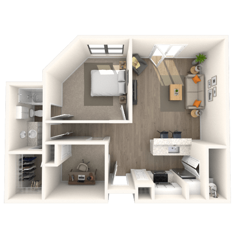 Floor plan for 1 bed, 1 bath, 1055 sqft