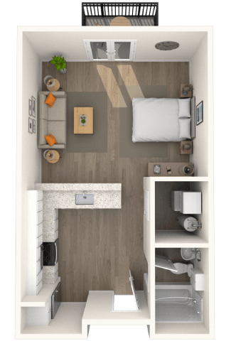 Floor plan for studio, 1 bath, 502 sqft