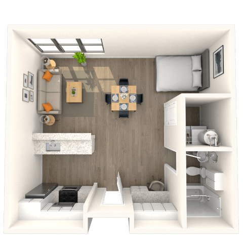Floor plan for studio, 1 bath, 574 sqft