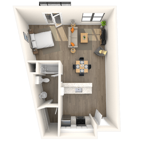 Floor plan for studio, 1 bath, 639 sqft
