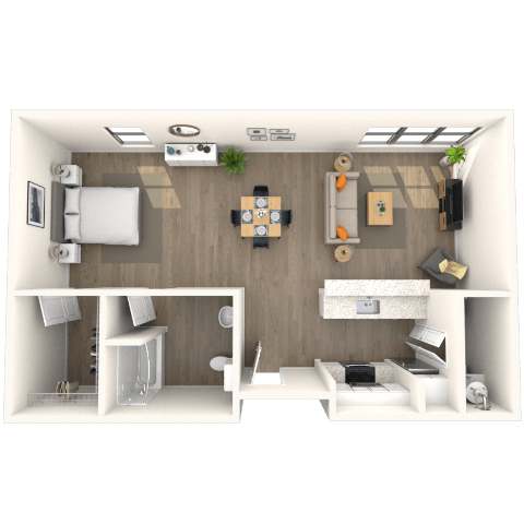 Floor plan for studio, 1 bath, 721 sqft