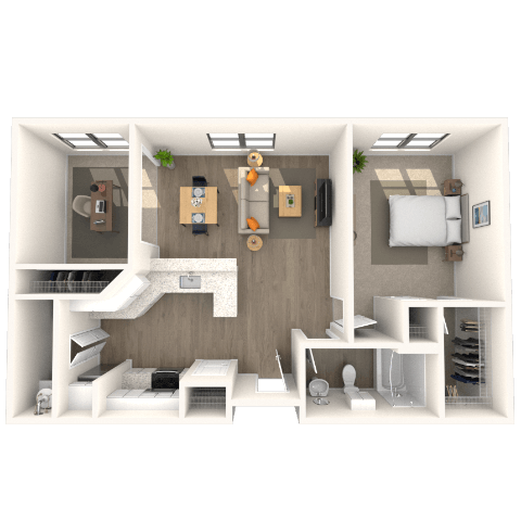Floor plan for 1 bed, 1 bath, 795 sqft