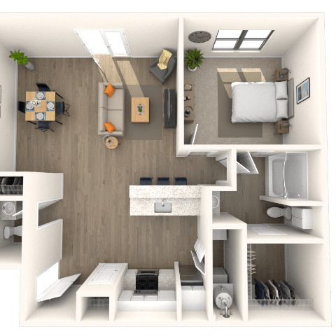 Floor plan for 1 bed, 2 baths, 972 sqft