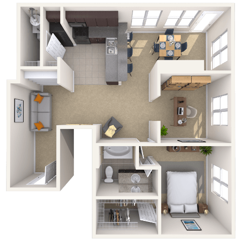 Floor plan for 1 bed, 1 bath, 1297 sqft