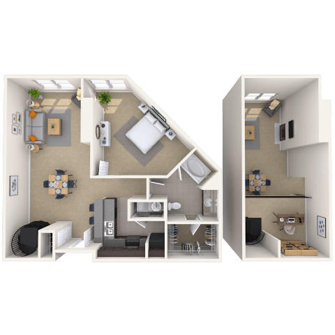 Floor plan for 1 bed, 1 bath, 997 sqft