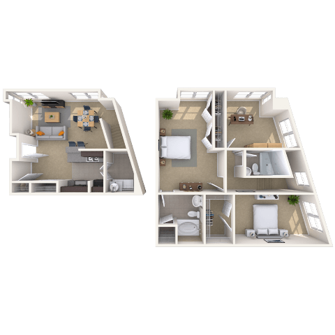 Floor plan for 3 beds, 2 baths, 1531 sqft