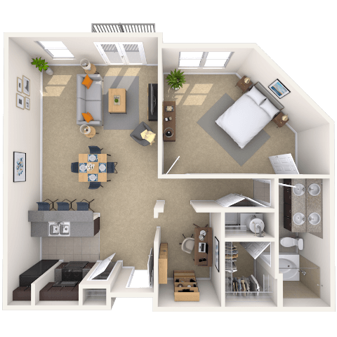 Floor plan for 1 bed, 1 bath, 1116 sqft