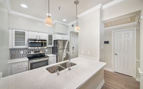 Dallas apartment for rent - a kitchen with stainless steel appliances and a white counter top