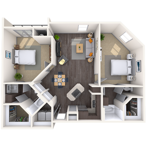 Floor plan for 2 beds, 2 baths, 914 sqft