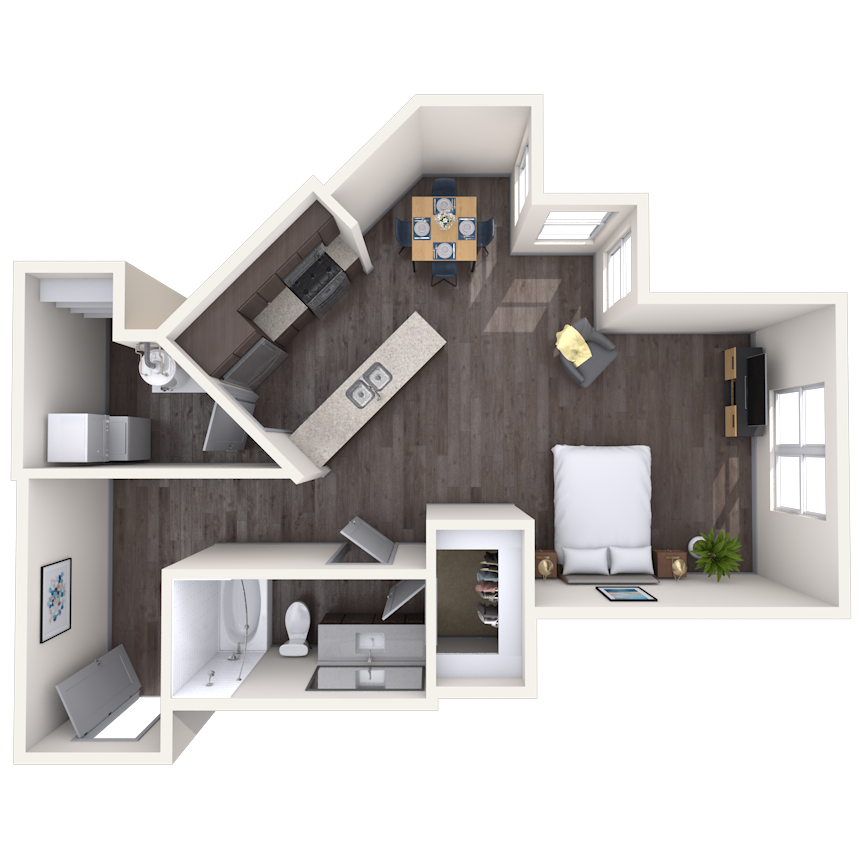 Floor plan for studio, 1 bath, 650 sqft