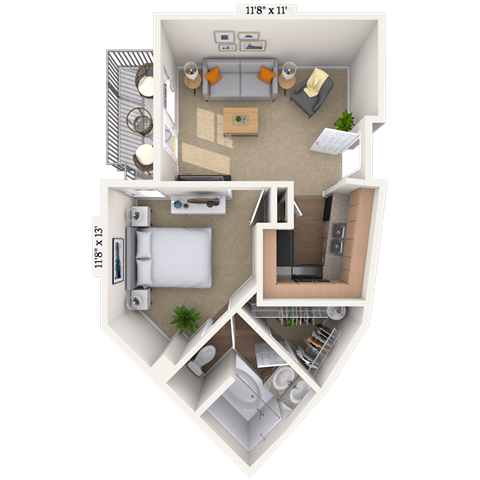 Floor plan for studio, 1 bath, 538 sqft