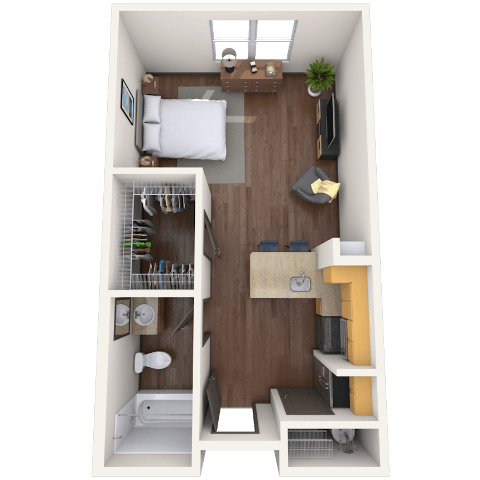 Floor plan for studio, 1 bath, 776 sqft
