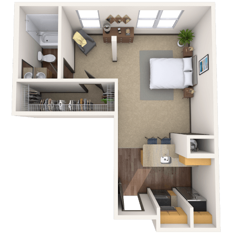 Floor plan for studio, 1 bath, 570 sqft