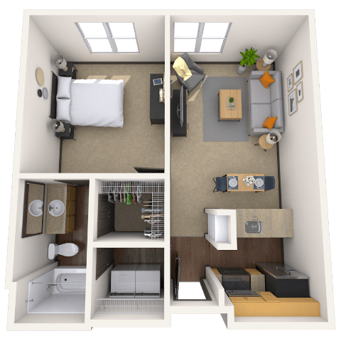 Floor plan for 1 bed, 1 bath, 761 sqft