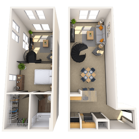 Floor plan for 1 bed, 1 bath, 761 sqft