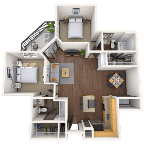Floor plan for 2 beds, 2 baths, 925 sqft