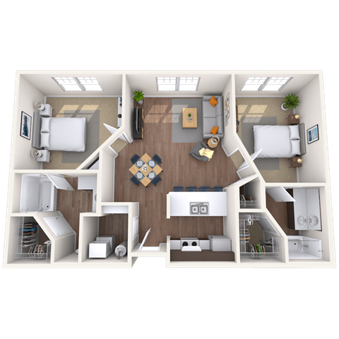 Floor plan for 2 beds, 2 baths, 1215 sqft