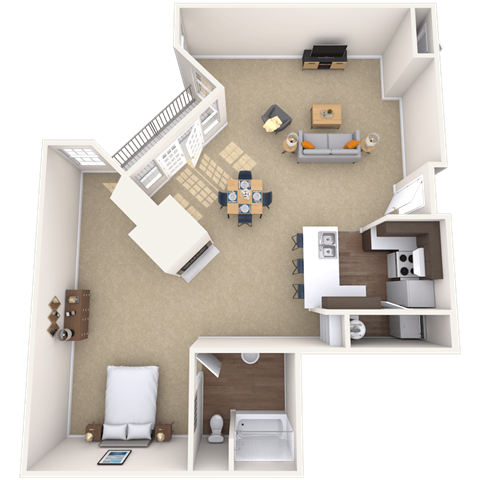 Floor plan for 1 bed, 1 bath, 1215 sqft
