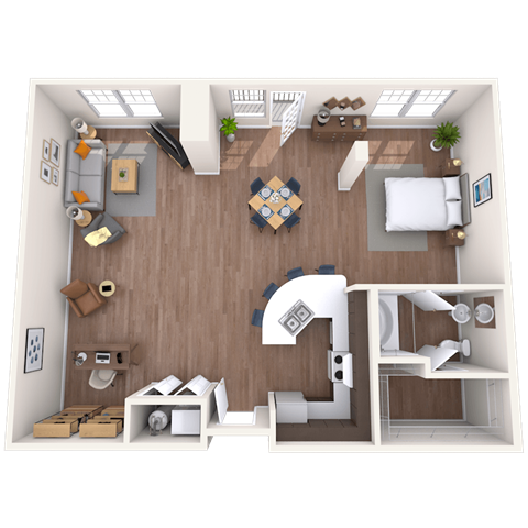 Floor plan for studio, 1 bath, 1028 sqft