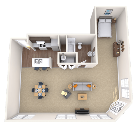 Floor plan for studio, 1 bath, 950 sqft