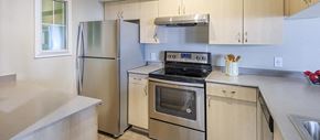 Dallas apartment for rent - a kitchen with a stove and a refrigerator