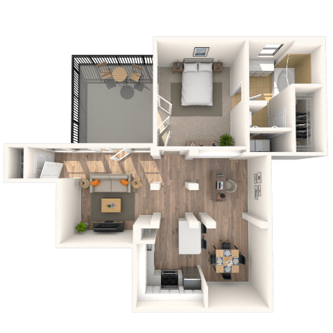 Floor plan for 1 bed, 1 bath, 904 sqft