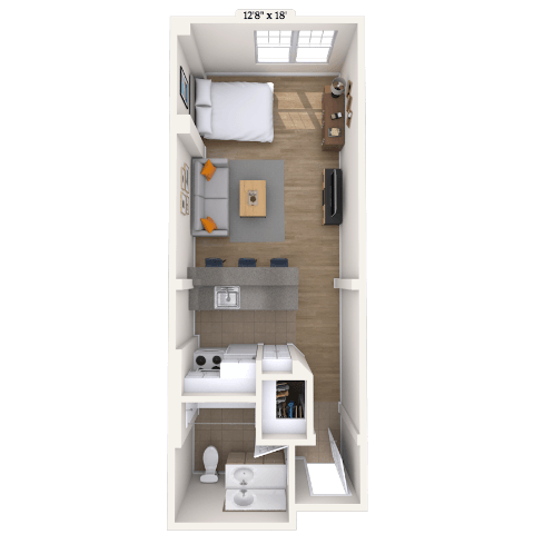 Floor plan for studio, 1 bath, 447 sqft