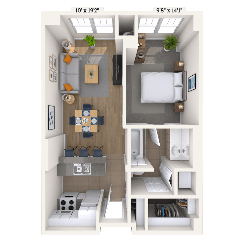 Floor plan for 1 bed, 1 bath, 564 sqft