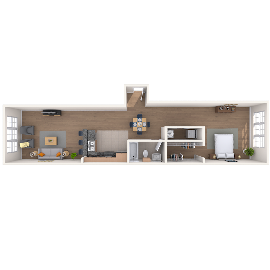 Floor plan for studio, 1 bath, 978 sqft